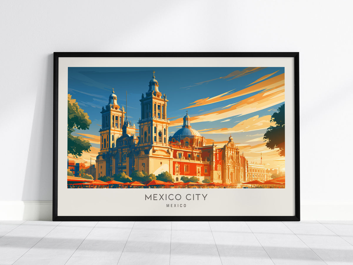 Mexico City Landscape Matte Border Poster | Mexico Vacation Wall Art — framed wall art, 24x36 in