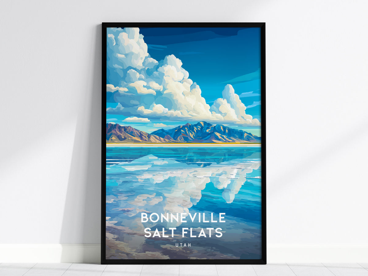 Bonneville Salt Flats, Utah Poster | Vast Desert Horizon Vacation Wall Art — framed wall art, 24x36 in