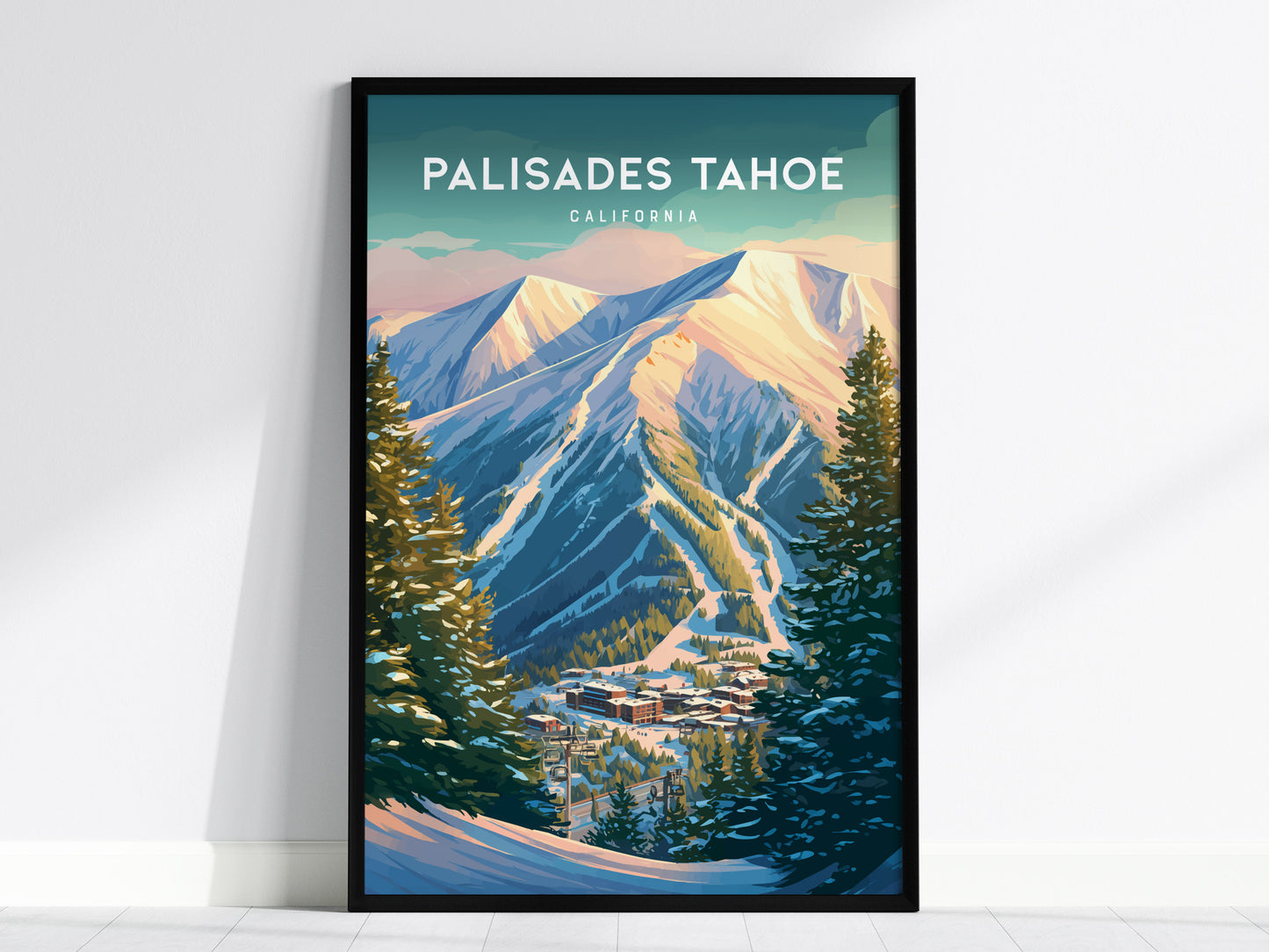 Palisades Tahoe, California Poster | Alpine Ski Lodge Mountain Wall Art — framed wall art, 24x36 in