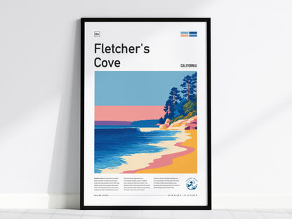 Fletcher's Cove Poster | Surf Break & Coastal Cliffs Wall Art — framed wall art, 24x36 in