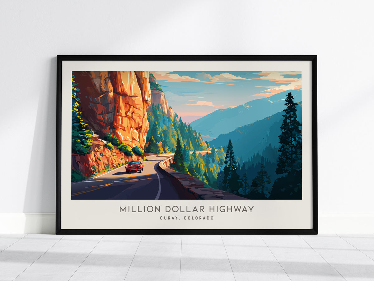 Million Dollar Highway Landscape Matte Border Poster | Ouray, Colorado Vacation Wall Art — framed wall art, 24x36 in