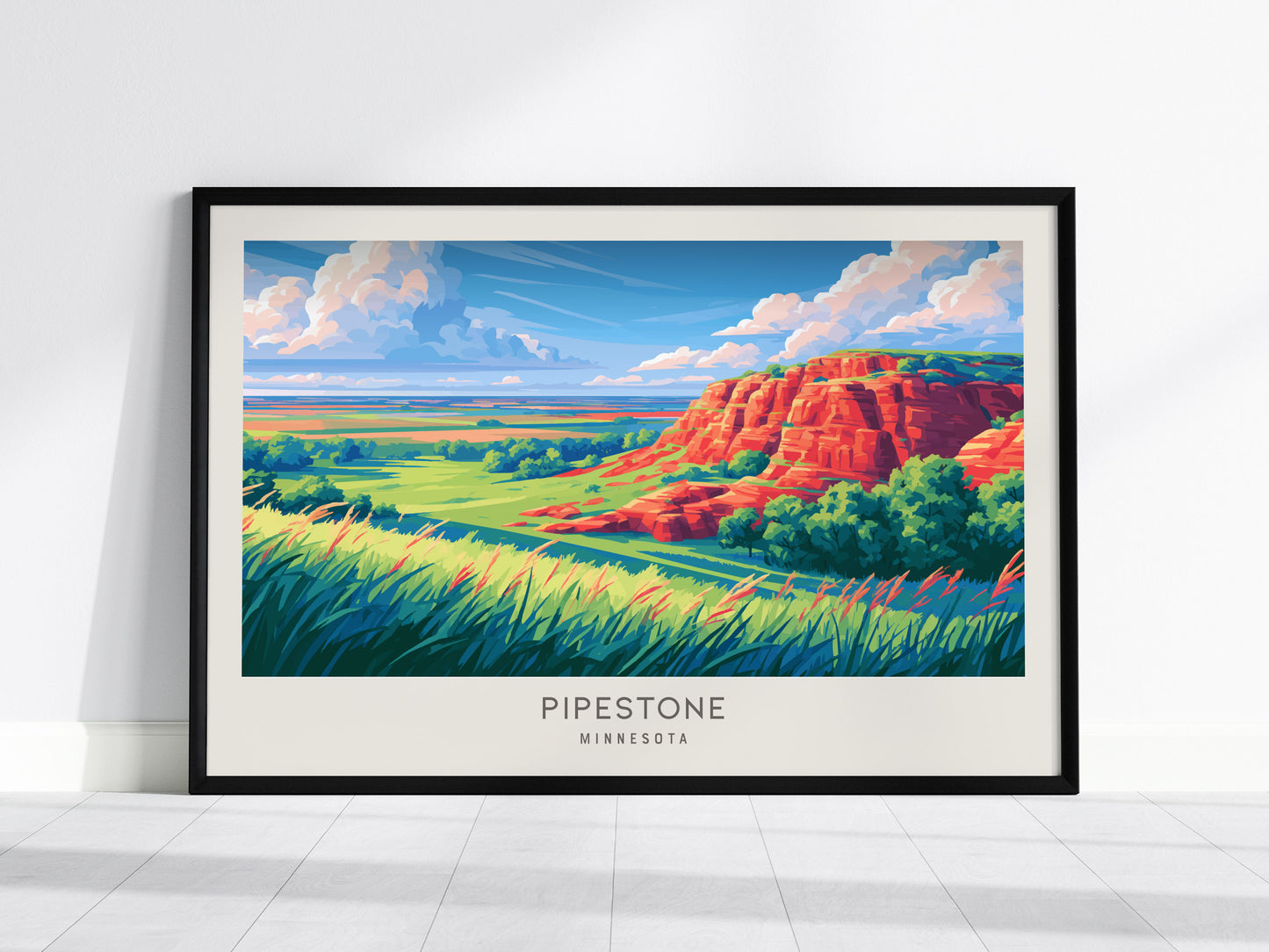 Pipestone Landscape Matte Border Poster | Minnesota Vacation Wall Art — framed wall art, 24x36 in