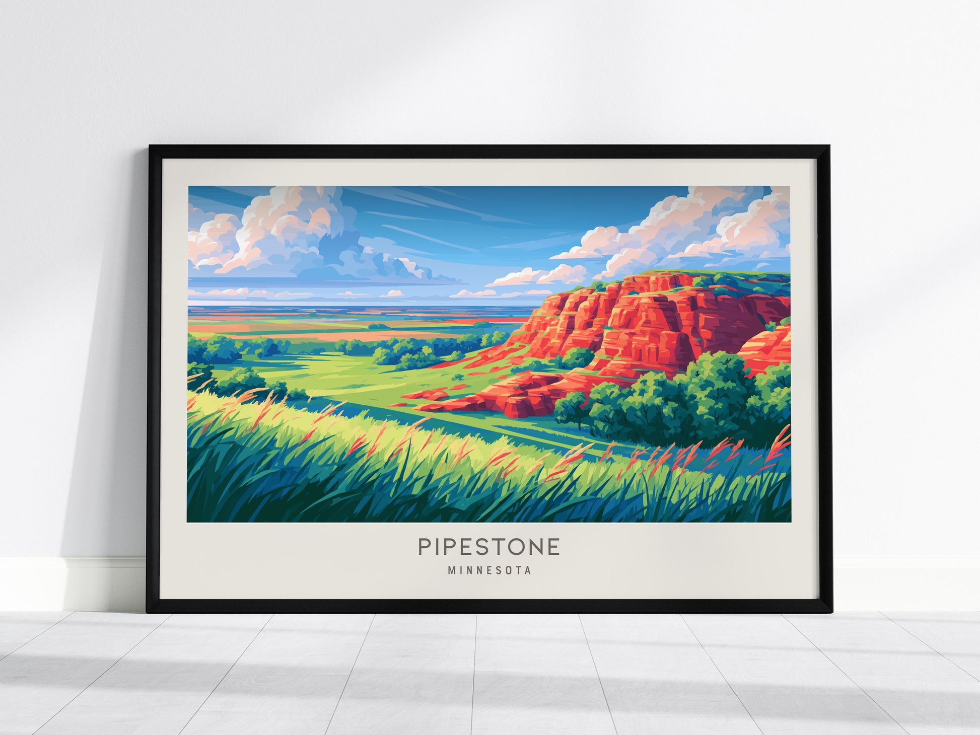 Pipestone Landscape Matte Border Poster | Minnesota Vacation Wall Art — framed wall art, 24x36 in