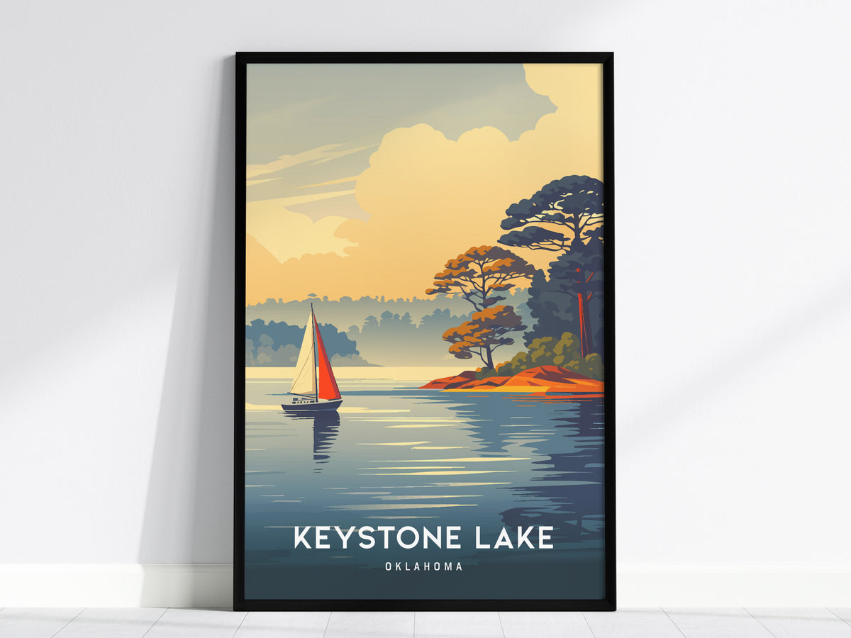 Keystone Lake, Oklahoma Poster | Lakeside Vacation Wall Art — framed wall art, 24x36 in