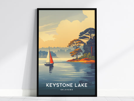 Keystone Lake, Oklahoma Poster | Lakeside Vacation Wall Art — framed wall art, 24x36 in