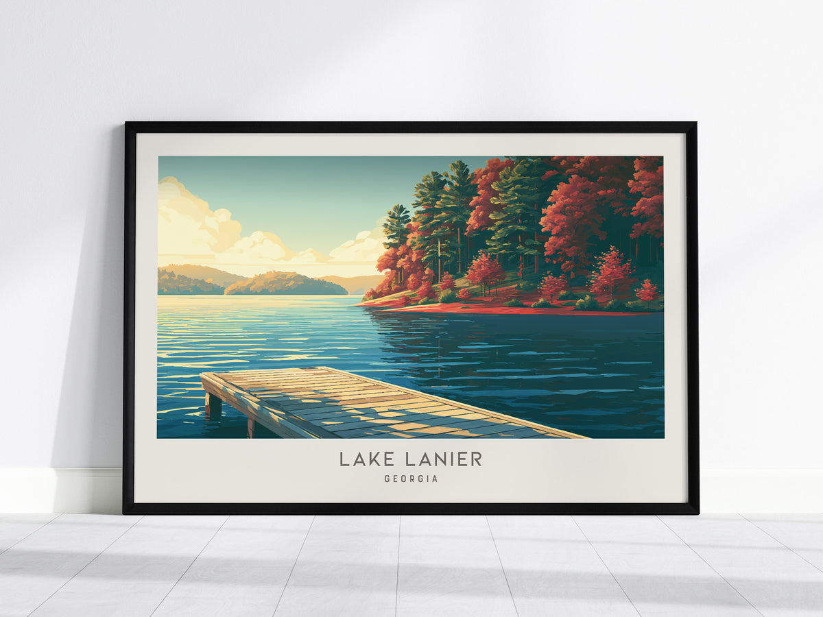 Lake Lanier Landscape Matte Border Poster | Georgia Travel Gift Framed or Unframed — framed wall art, 24x36 in