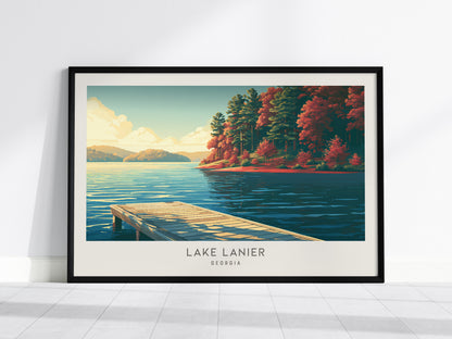Lake Lanier Landscape Matte Border Poster | Georgia Travel Gift Framed or Unframed — framed wall art, 24x36 in