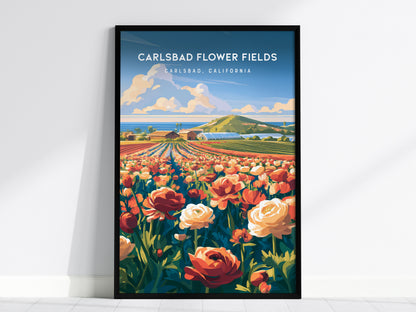Carlsbad Flower Fields, California Poster | Vibrant Blooms & Coastal Views Wall Art — framed wall art, 24x36 in