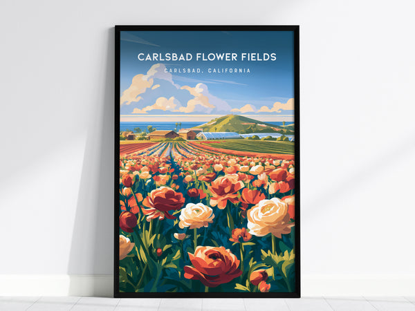 Carlsbad Flower Fields, California Poster | Vibrant Blooms & Coastal Views Wall Art — framed wall art, 24x36 in