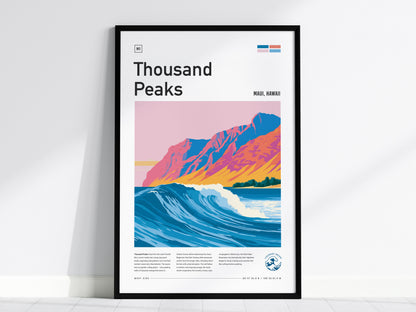 Thousand Peaks, Hawaii Poster | Tropical Surf Break Paradise Wall Art — framed wall art, 24x36 in