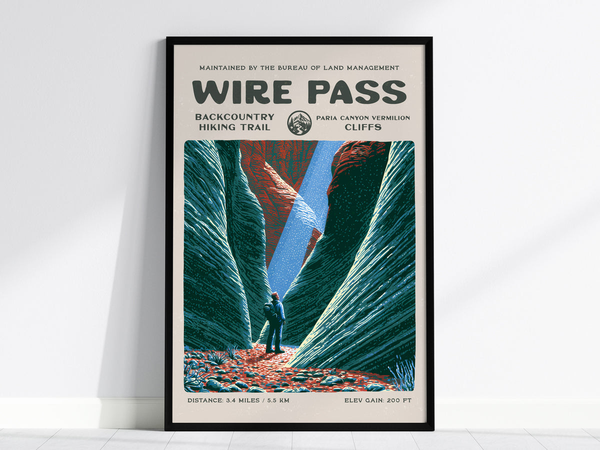Wire Pass, Paria Canyon-Vermilion Cliffs Poster | Hiker Gift | Backcountry Trail Wall Art — framed wall art, 24x36 in