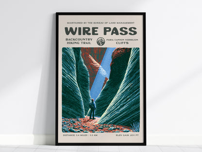 Wire Pass, Paria Canyon-Vermilion Cliffs Poster | Hiker Gift | Backcountry Trail Wall Art — framed wall art, 24x36 in