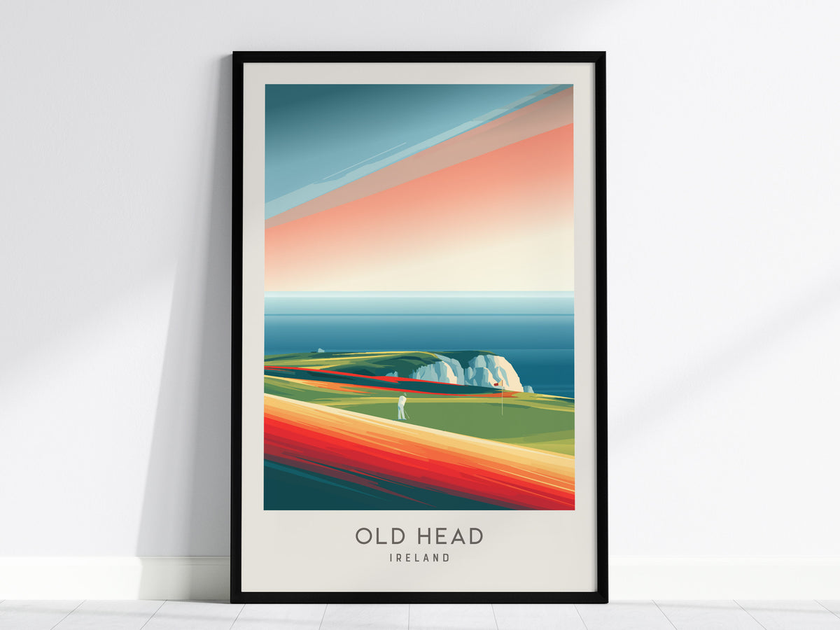 Old Head Matte Border Poster | Ireland Golf Course Print & Links Wall Art — framed wall art, 24x36 in