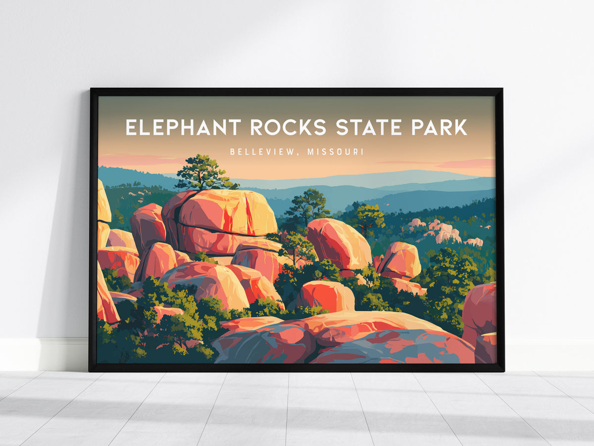 Elephant Rocks State Park Landscape Poster | Belleview, Missouri Framed or Unframed Travel Gift — framed wall art, 24x36 in