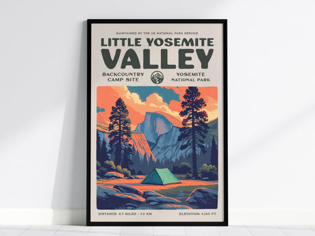 Little Yosemite Valley, Yosemite National Park Poster | Hiker Gift | Backcountry Trail Wall Art — framed wall art, 24x36 in