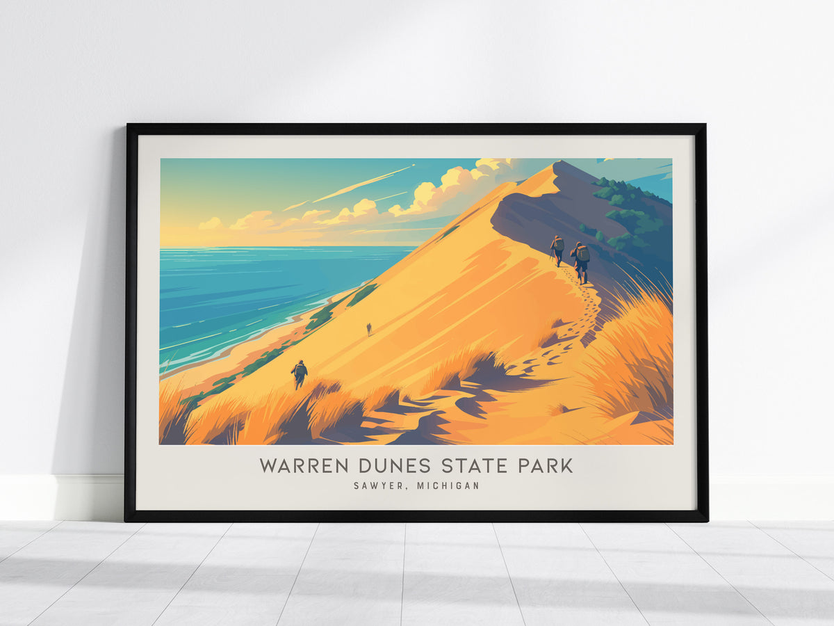 Warren Dunes State Park Landscape Matte Border Poster | Sawyer, Michigan Beach House Decor — framed wall art, 24x36 in