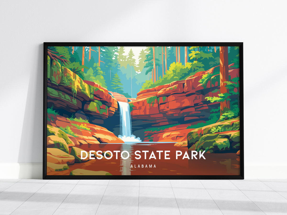 DeSoto State Park Landscape Poster | Alabama Vacation Wall Art — framed wall art, 24x36 in