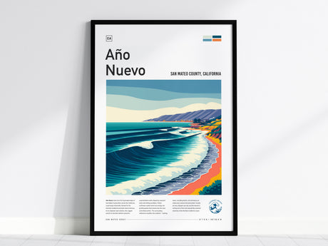 Año Nuevo, San Mateo County, California Poster | Elephant Seals & Rugged Surf Wall Art — framed wall art, 24x36 in