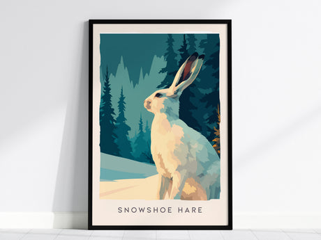 Snowshoe Hare, Lepus americanus Poster | Winter Wildlife Wall Art — framed wall art, 24x36 in