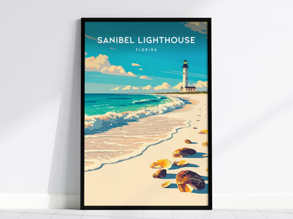 Sanibel Lighthouse, Florida Poster | Gulf Coast Beacon Coastal Decor Wall Art — framed wall art, 24x36 in