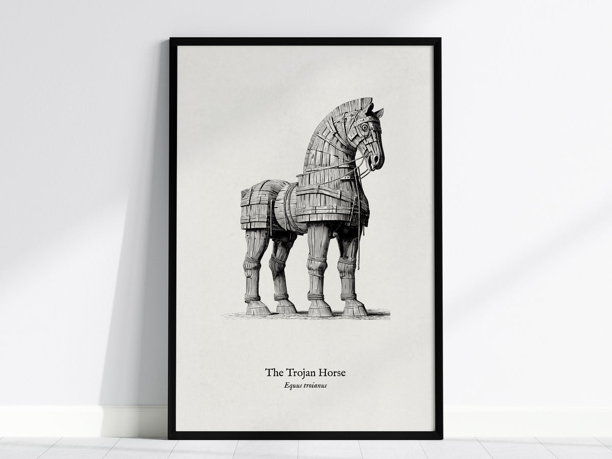 The Trojan Horse Poster | Equus Troianus Pen and Ink Print Vintage Scientific Illustration Wall Art — framed wall art, 24x36