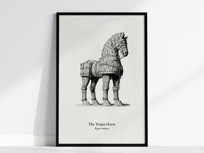 The Trojan Horse Poster | Equus Troianus Pen and Ink Print Vintage Scientific Illustration Wall Art — framed wall art, 24x36