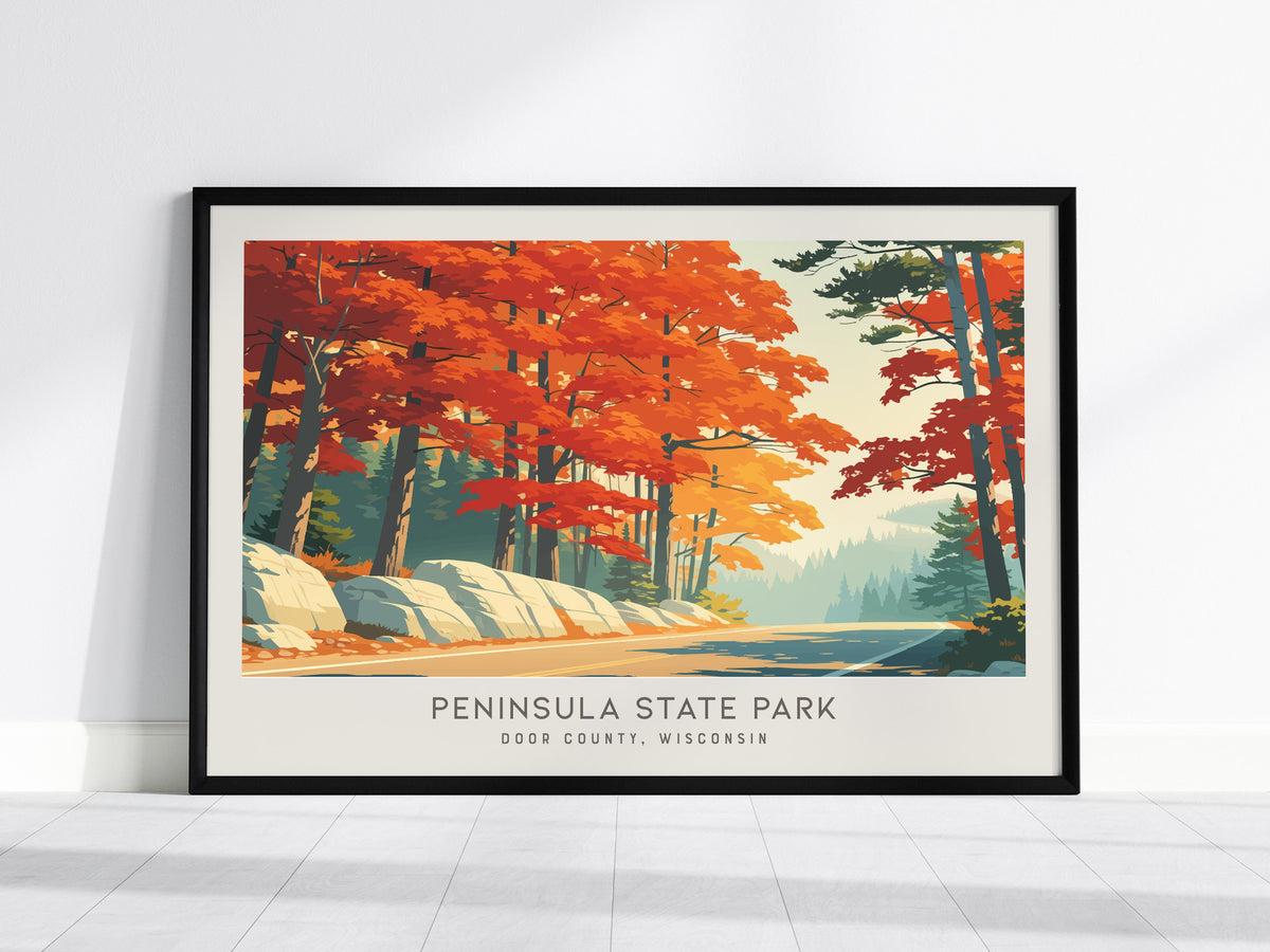 Peninsula State Park Landscape Matte Border Poster | Door County, Wisconsin Vacation Wall Art — framed wall art, 24x36 in