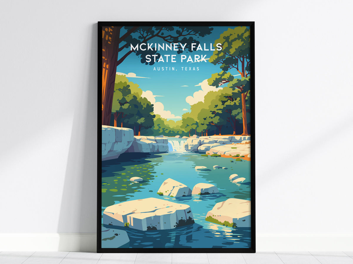 McKinney Falls State Park, Austin, Texas Poster | Waterfall & Creek Nature Wall Art — framed wall art, 24x36 in