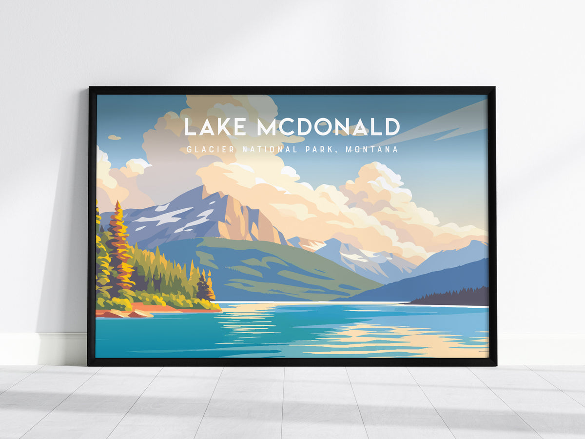 Lake McDonald Landscape Poster | Glacier National Park, Montana Framed or Unframed Wall Art — framed wall art, 24x36 in