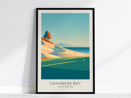 Chambers Bay Matte Border Poster | Washington Golf Course Print & Country Club Decor — framed wall art, 24x36 in