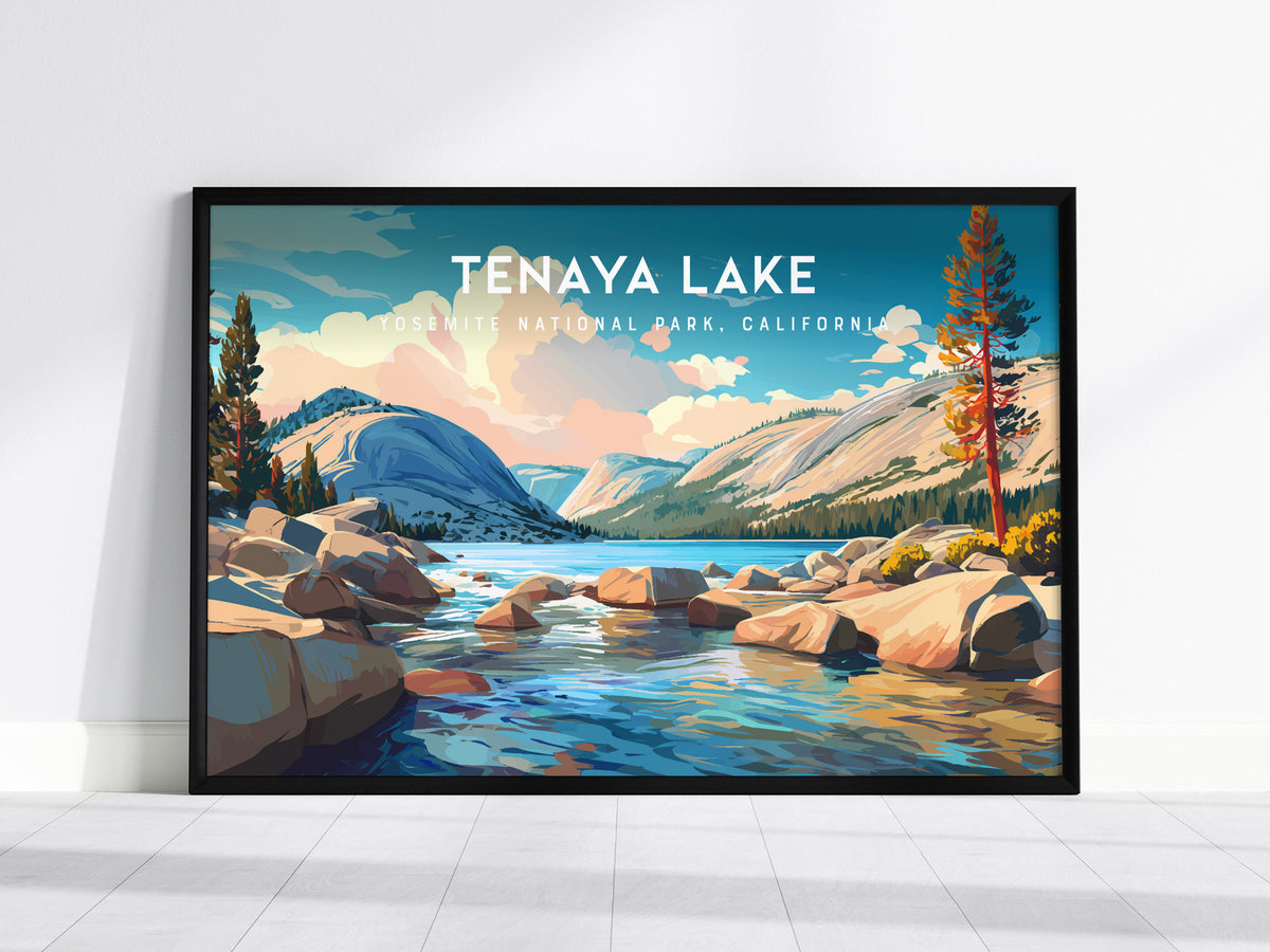 Tenaya Lake Landscape Poster | Yosemite National Park, California Travel Wall Art — framed wall art, 24x36 in