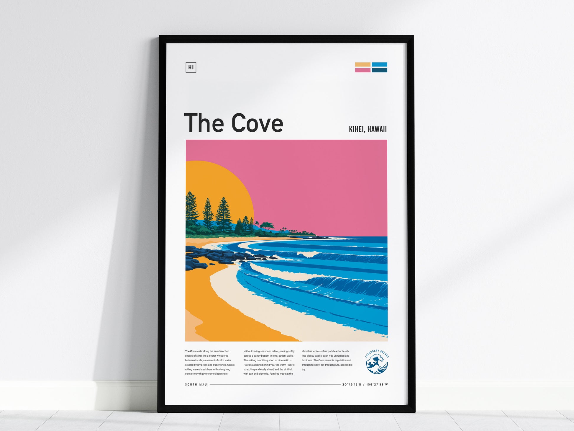 The Cove, Hawaii Poster | Tropical Surf Paradise Cove Wall Art — framed wall art, 24x36 in