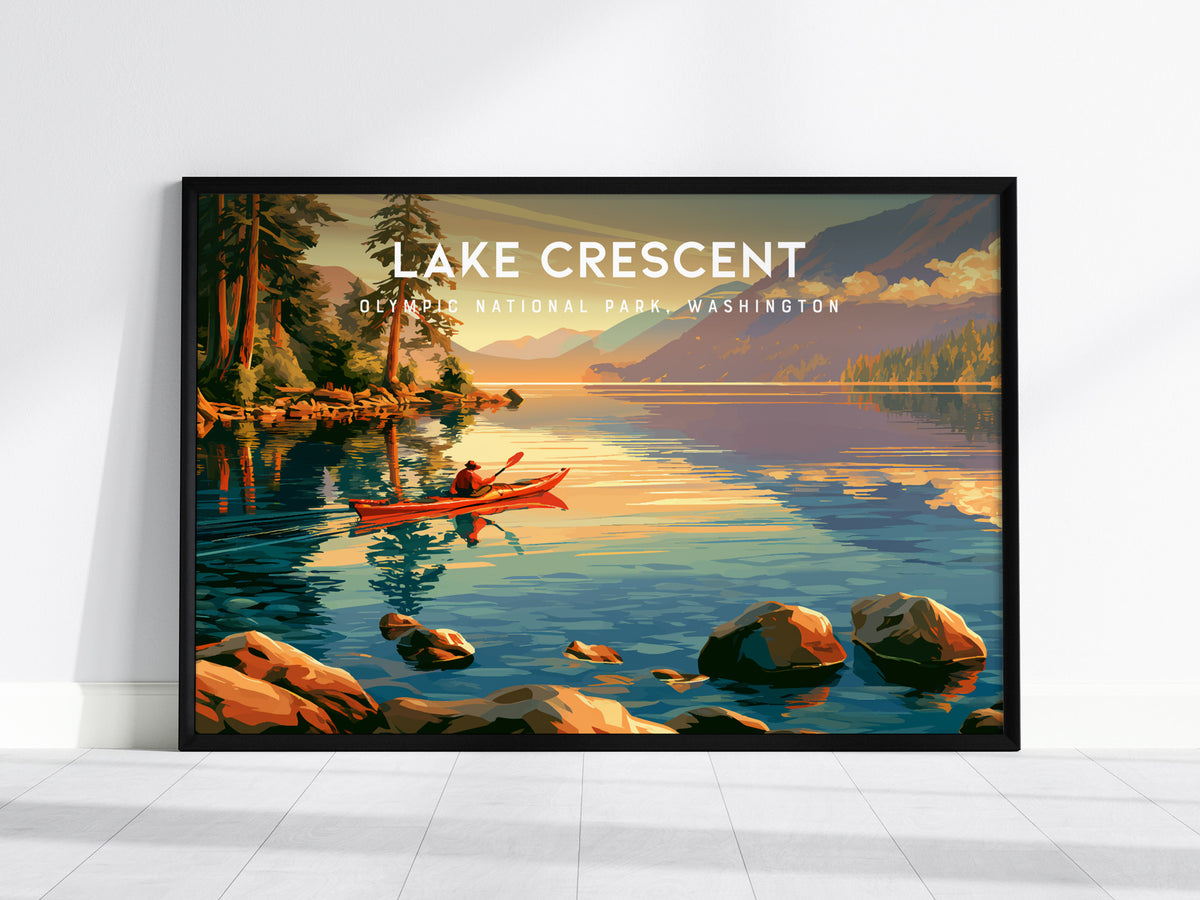 Lake Crescent Landscape Poster | Olympic National Park, Washington Vacation Wall Art — framed wall art, 24x36 in