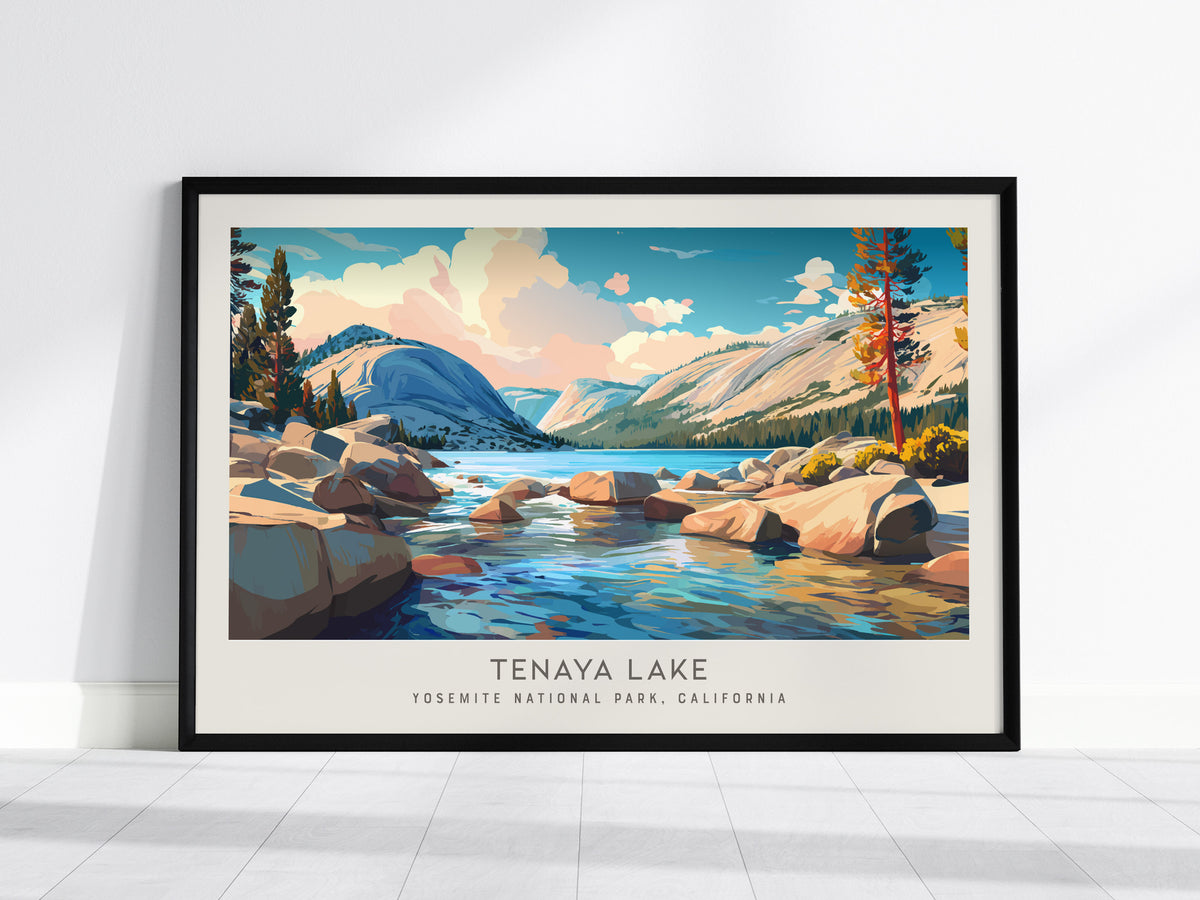 Tenaya Lake Landscape Matte Border Poster | Yosemite National Park, California Framed or Unframed Travel Gift — framed wall a