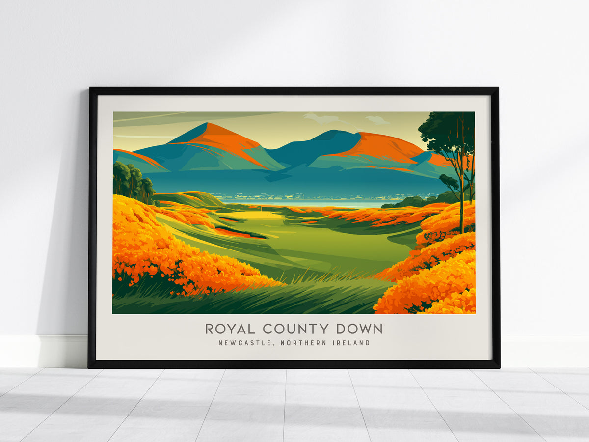 Royal County Down Landscape Matte Border Poster | Newcastle, Northern Ireland Travel Wall Art — framed wall art, 24x36 in