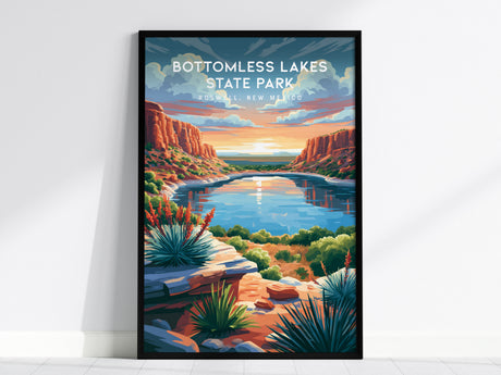 Bottomless Lakes State Park, Roswell, New Mexico Poster | Desert Oasis Destination Print Wall Art — framed wall art, 24x36 in