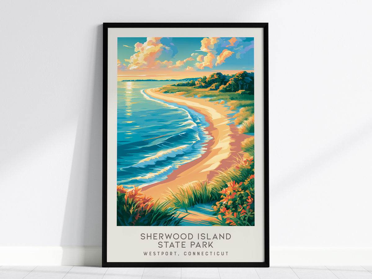 Sherwood Island State Park Matte Border Poster | Westport, Connecticut Coastal Beach Decor — framed wall art, 24x36 in