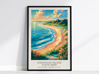 Sherwood Island State Park Matte Border Poster | Westport, Connecticut Coastal Beach Decor — framed wall art, 24x36 in