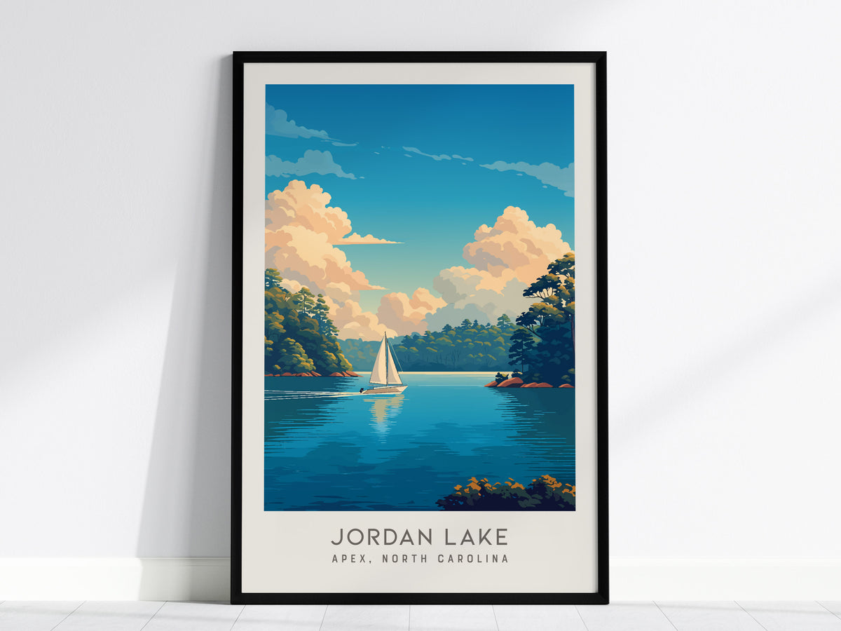 Jordan Lake Matte Border Poster | Apex, North Carolina Destination Print — framed wall art, 24x36 in