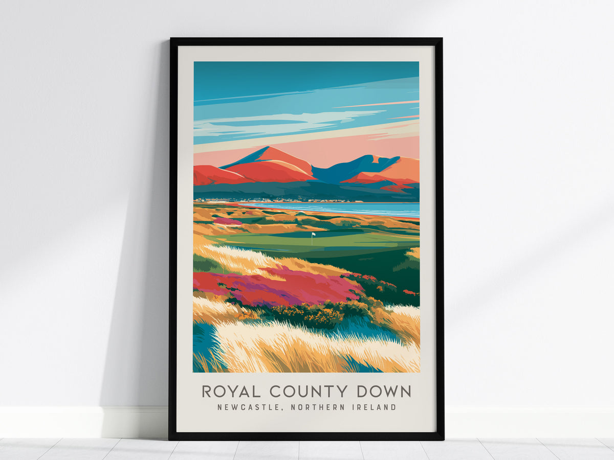 Royal County Down Matte Border Poster | Newcastle, Northern Ireland Golf Course Print Wall Art — framed wall art, 24x36 in