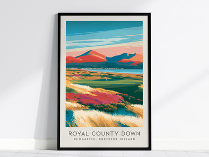 Royal County Down Matte Border Poster | Newcastle, Northern Ireland Golf Course Print Wall Art — framed wall art, 24x36 in