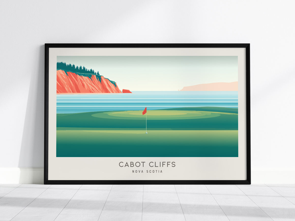 Cabot Cliffs Landscape Matte Border Poster | Nova Scotia Country Club Decor Links Poster — framed wall art, 24x36 in