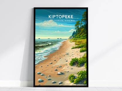 Kiptopeke, Cape Charles, Virginia Poster | Travel Wall Art Destination Print — framed wall art, 24x36 in