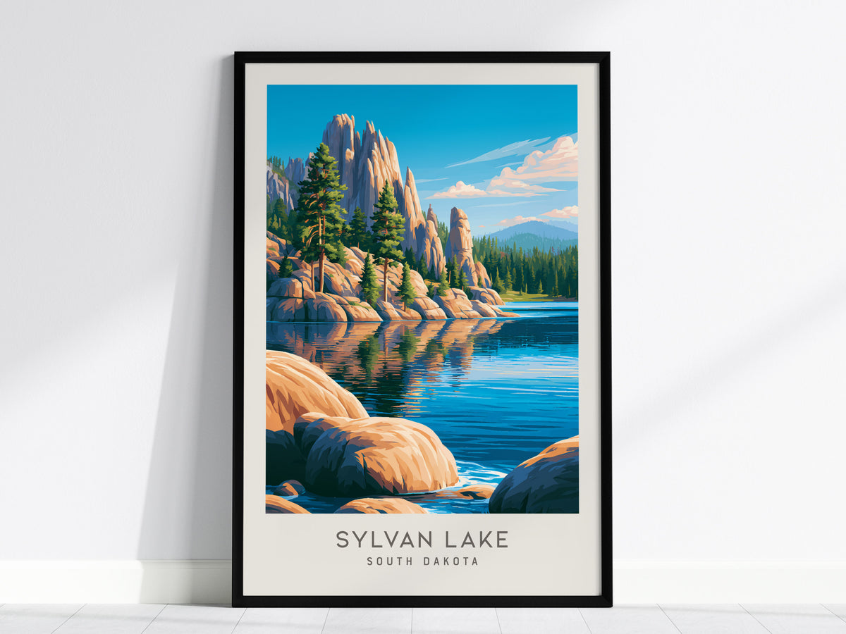 Sylvan Lake Matte Border Poster | South Dakota Destination Print Travel Wall Art — framed wall art, 24x36 in