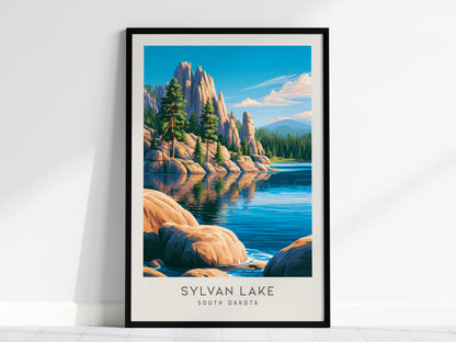 Sylvan Lake Matte Border Poster | South Dakota Destination Print Travel Wall Art — framed wall art, 24x36 in