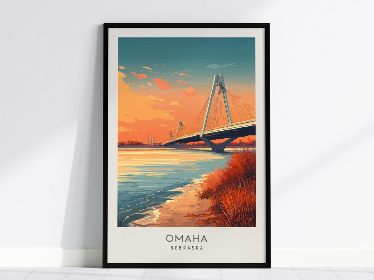 Omaha Matte Border Poster | Nebraska Travel Wall Art — framed wall art, 24x36 in