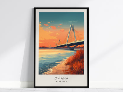 Omaha Matte Border Poster | Nebraska Travel Wall Art — framed wall art, 24x36 in