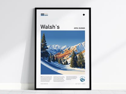 Walsh's, Aspen Poster | Fresh Powder Mountain Ski Run Wall Art — framed wall art, 24x36 in