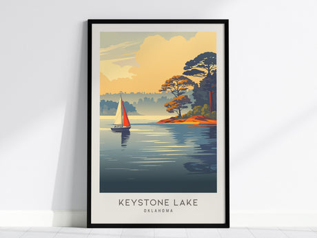 Keystone Lake Matte Border Poster | Oklahoma Destination Print Travel Wall Art — framed wall art, 24x36 in