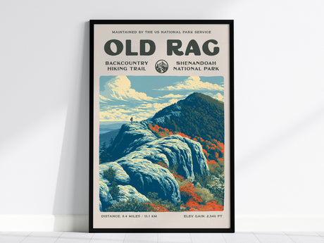 Old Rag, Shenandoah National Park Poster | Hiker Gift | Backcountry Trail Wall Art — framed wall art, 24x36 in